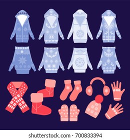 Vector collection of winter clothes and accessories in Flat Illustration