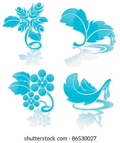 vector collection of winter decorative elements, leaves, snowflakes and flowers