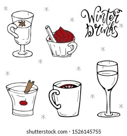 Vector collection of winter drinks. Template for menu design, posters, banner,  flyers.
