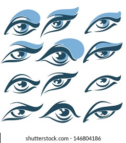 vector collection of woman' eyes, vision and make up symbols 