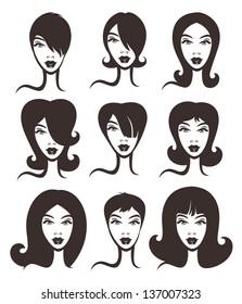 vector collection of woman faces and hairstyles