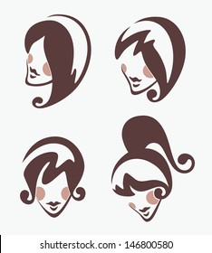 vector collection of woman faces and hairstyles