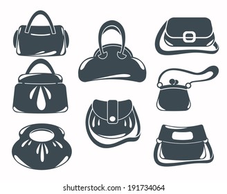 vector collection of woman's accessories, bags and purse