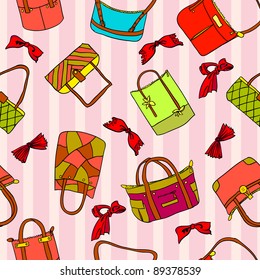 vector collection of woman's accessories. Seamless wallpaper.