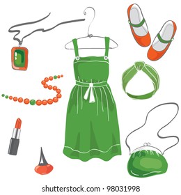 Vector collection of woman's clothing and accessories