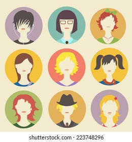 Vector collection of women avatars in flat style