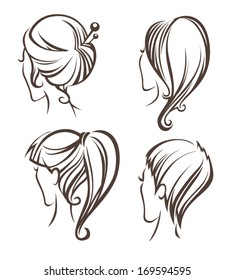 vector collection of women' head images and hairstyles on back side