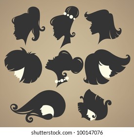 vector collection of women' head silhouettes
