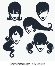 vector collection of women head silhouettes