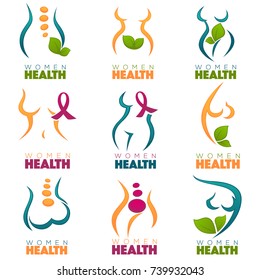 vector collection of women health and care symbols, logo, labels or emblems