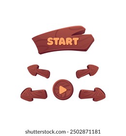 Vector collection of wooden game controls on white background. 