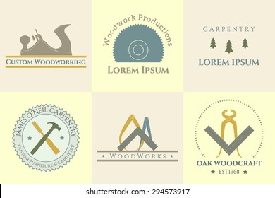 Vector collection of woodworking and carpentry badges. Beautiful vector graphics for any business related to the woodworking. Icons, badges and labels design.