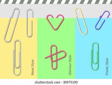 Vector collection of writing paper clips with shades for use in design