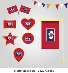 vector collection of Wyoming State of Usa emblems and icons in different shapes