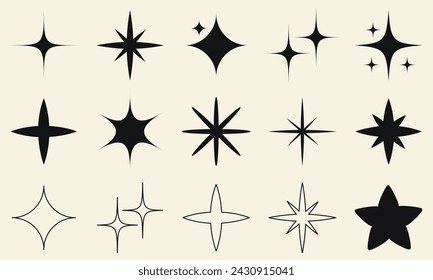 Vector collection of Y2K stars. Sparkle star icons. Vector illustration