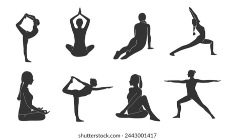 colección vectorial de ilustraciones de silueta de yoga