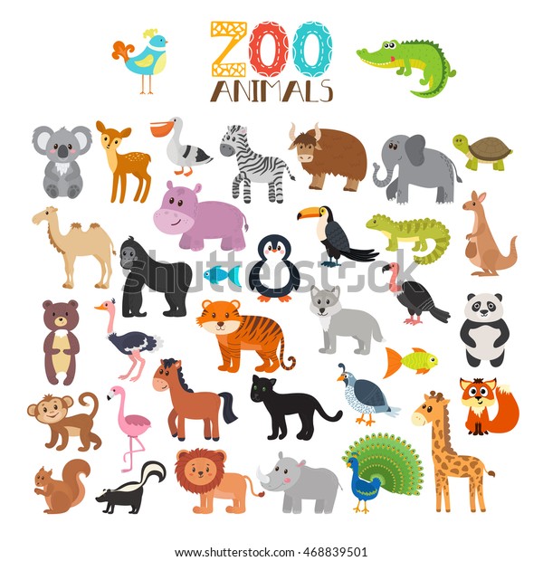 動物園のベクター画像コレクション かわいい漫画の動物のセット ベクターイラスト のベクター画像素材 ロイヤリティフリー