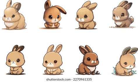 Vector collections of cartoon rabbits for children. Rabbit vector bundle