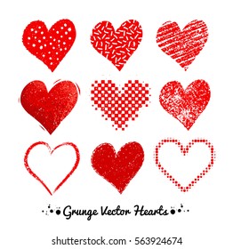 Vector collections of grunge Valentine hearts.