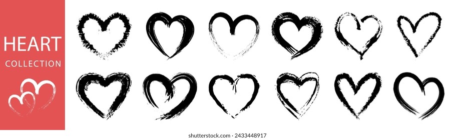 Vector collections of hand drawn grunge hearts Heart shape for love symbols	
