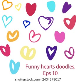 Colecciones vectoriales de corazones de San Valentín dibujados a mano aislados .  Varias formas de corazón dibujadas a mano del estilo.  Eps 10