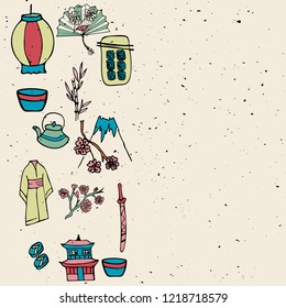 Vector collections of japanese elements in doodle styl. Icon or badge. Template for postcard, card, invitation.