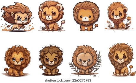 Vector collections kawaii   cute lions  Bundle lions