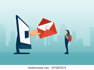 Vector of a college student receiving online test results via email 