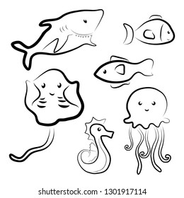 Vector colletion of cute black and white sea animals