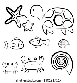 Vector colletion of cute black and white sea animals