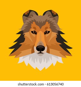 Vector Collie breed dog face on yellow background symbol of new 2018 year 