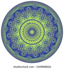 vector coloful green and blue illustration of mandala isolated on transparent background