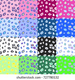 Vector coloful set Leopard skin seamless patterns fashion 80s-90s. Can be used for wallpaper, pattern fills, web page, surface textures, textile print, wrapping paper.