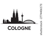Vector Cologne skyline. Travel Cologne landmarks. Business and tourism concept for presentation, banner, website. Vector black silhouette. with white background
