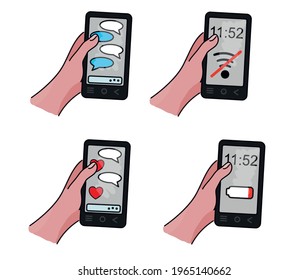 Vector cololrful simple art: cellphone, mobile phone communication set