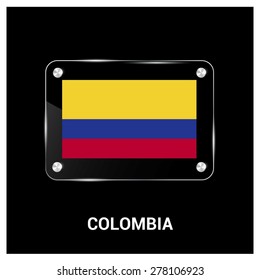 Vector Colombia Flag glass plate with metal holders - Country name label in bottom