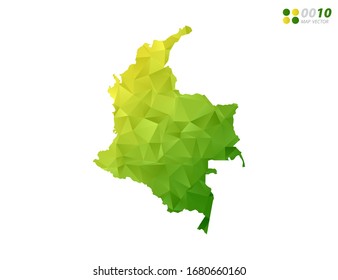 Vector Colombia map green and yellow polygon triangle mosaic with white background. style gradient.