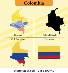 Vector Colombia map vector states and lines and full with vector flag and flag map