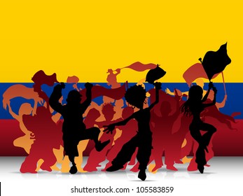 Vector - Colombia Sport Fan Crowd with Flag