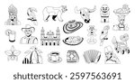 Vector Colombian Elements Cartoon Set Illustration Isolated