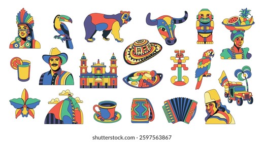 Vector Colombian Elements Cartoon Set Illustration Isolated