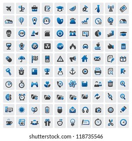 vector color 100 web icons set on gray