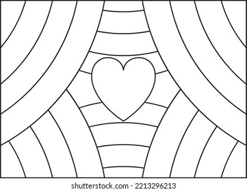 Vector to color, abstract background with heart and curves, mandala to paint