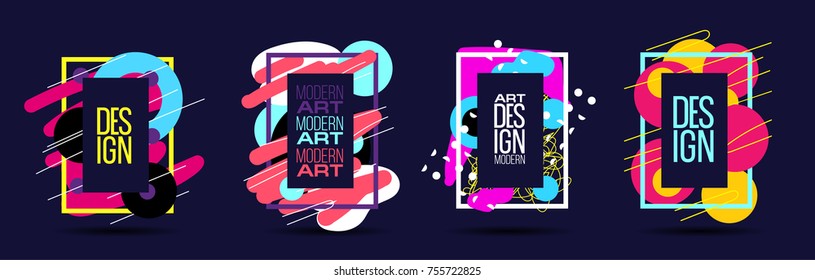 Vector Color Abstract Background In Pop Art Style. Modern Art  Frame For Text Post Modern. Dynamic Frame Stylish Geometric. Element For Design  Business Cards, Invitations, Gift Cards, Flyers Brochure