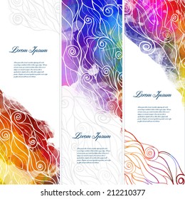 Vector color abstract banners with waves and splash watercolors.Abstract background hand drawing for you design