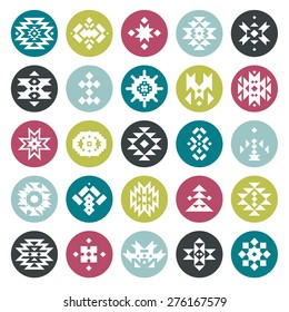 Vector color abstract geometric elements, pattern, ethnic collection, aztec icons, tribal art, for design logo, cards, backgrounds