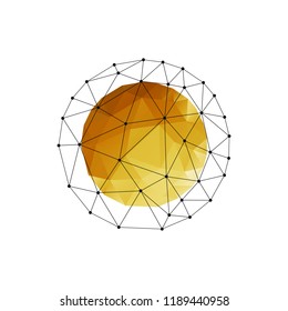 Vector color abstract geometric sphere with gold triangle.