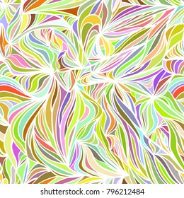 vector color abstract hand drawn pattern with curly stripes, greenery stylish element for design.