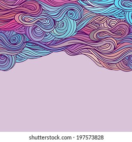 Vector color abstract hand  drawn hair pattern and waves   clouds  Asian style element for design   