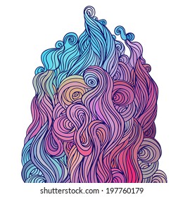 Vector color abstract hand  drawn hair pattern and waves   clouds  Asian style element for design   